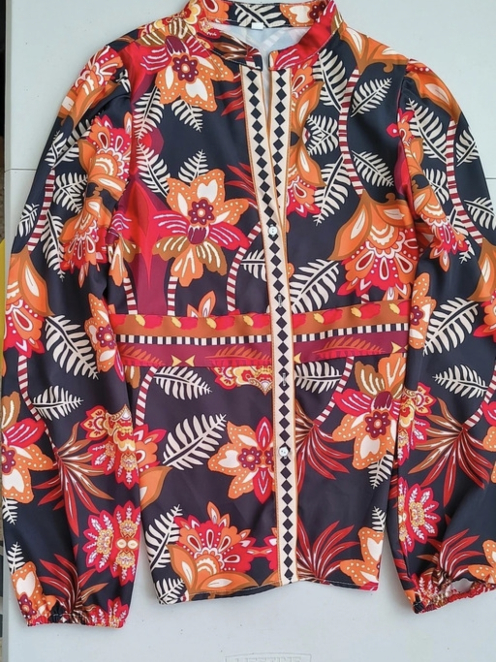 SHEIN Tropical Floral Long Sleeve Blouse